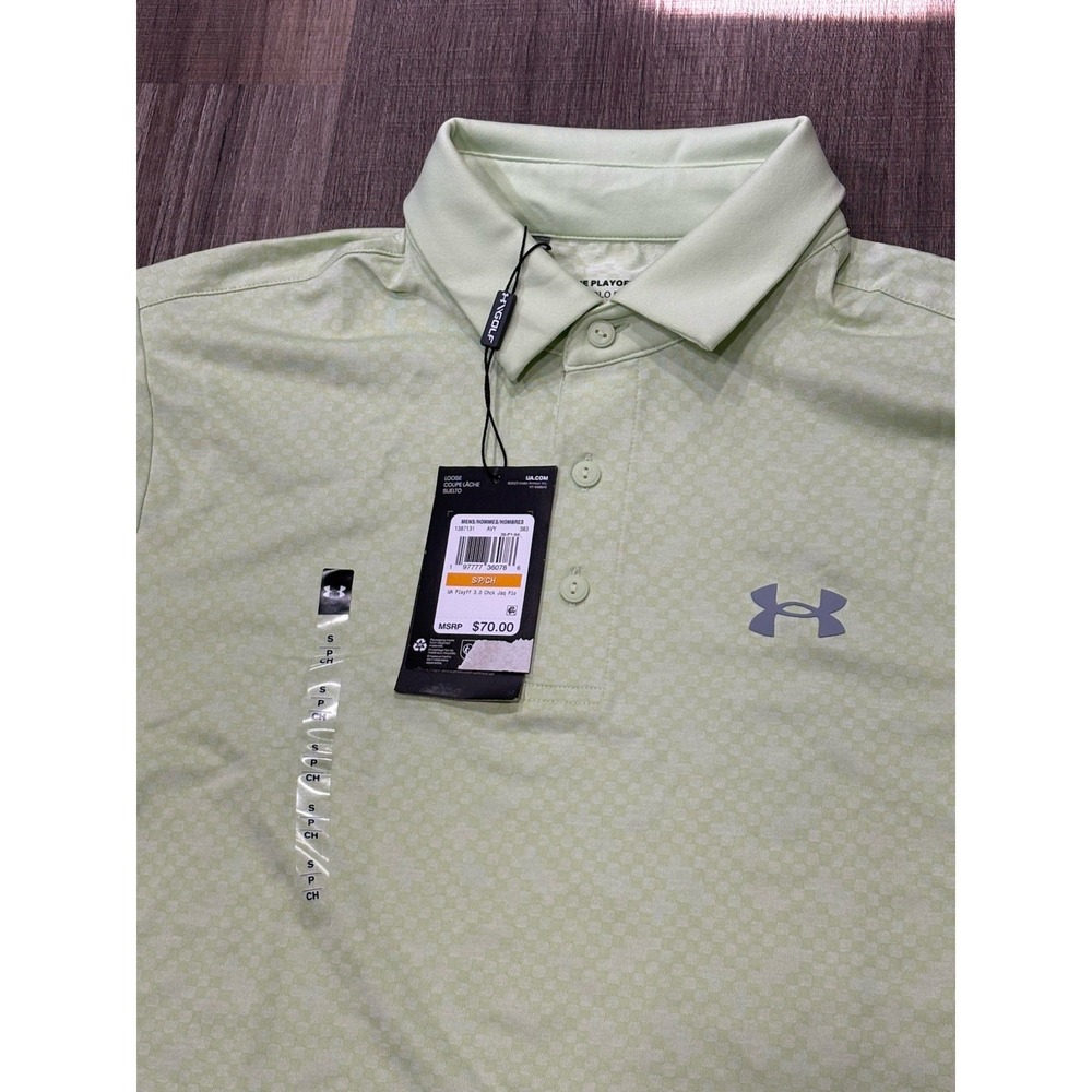 Under Armour Mens Playoff 3.0 Checkered Jacquard Polo Shirt Lime Green 1387131 S - Picture 3 of 7